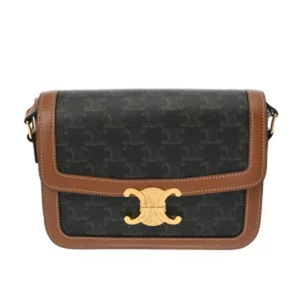 Celine Triomphe Bag Tan Canvas Calfskin Shoulder